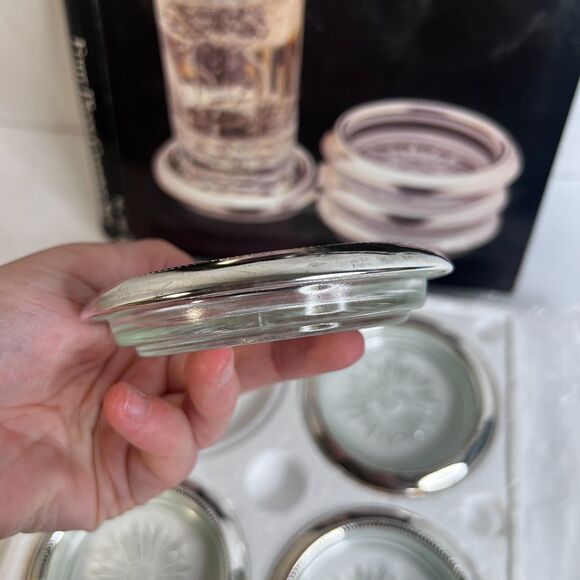 Four Piece Silverplated and Crystal Coaster Set Leonard Silver Mfg w Box Decor - Picture 6 of 10
